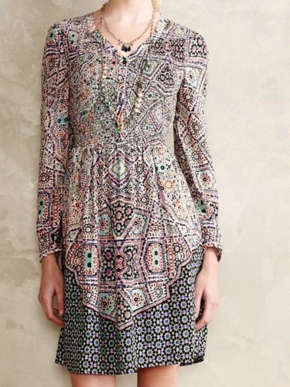 Maeve Anthropologie Tiled Amethyst Smocked Pockets Boho Dress - Size Small P